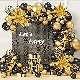 AivaToba Black and Gold Balloon Arch Kit, 126PCS Black and Gold Party Decorations for 2026 Prom, Anniversary, Graduation, Wedding, Retirement, Bachelorette, Birthday Decorations for Men Women