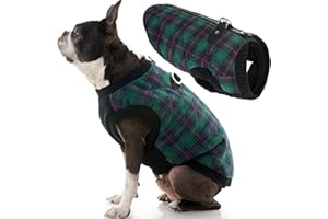 Gooby Fashion Vest Check Dog Jacket - Green Check, Small - Warm Zip Up Dog Bomber Vest with Dual D Ring Leash - Winter Water Resistant Small Dog Sweater - Dog Clothes for Small Dogs Boy or Medium Dogs