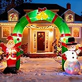 CypherX 8FT Lighted Christmas Inflatable Archway,Christmas Inflatable Santa Snowman Arch Outdoor Decorations Blow up with Rotating Lights, Giant Yard Decoration with LED Blower for Lawn Patio Party