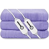 Electric Heated Blanket 84"x90" Queen Size, Soft Coral Fleece, Dual Controllers with 4 Heating Levels and 10 Hours Auto-Off, Machine Washable, Cozy Plush Fabric for Home, Light Purple