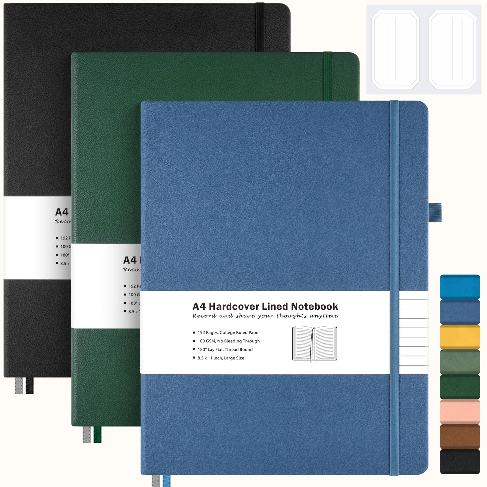 Photo 1 of 3 Pack College Ruled Notebook, A4 Hardcover Leather Notebook for Work, Lined Notebook Journal for Women, Men, 192 Thick Paper, 8.5" x 11", Large Notebook, Professional Business Notebook, Multicolor