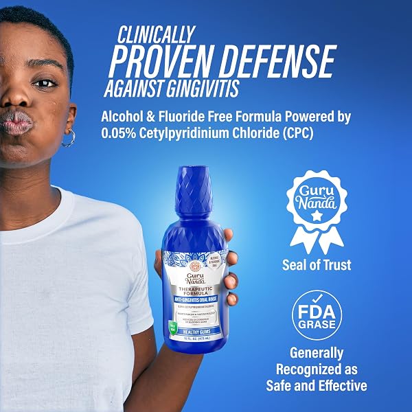 GURUNANDA HEALTHY GUMS MOUTHWASH FOR GINGIVITIS & BLEEDING GUMS – ANTIGINGIVITIS ORAL RINSE WITH 0.05% CPC – ALCOHOL-FREE, FLUORIDE-FREE PLAQUE CONTROL, WILD MINT – 16 OZ, PACK OF 2