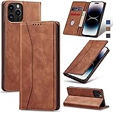 Jasonyu Flip Wallet Case for iPhone 14 Pro 5G,Leather Magnetic Folio Cover with Card Holder,Kickstand - TPU Shockproof Durable Protective Phone Case,Brown