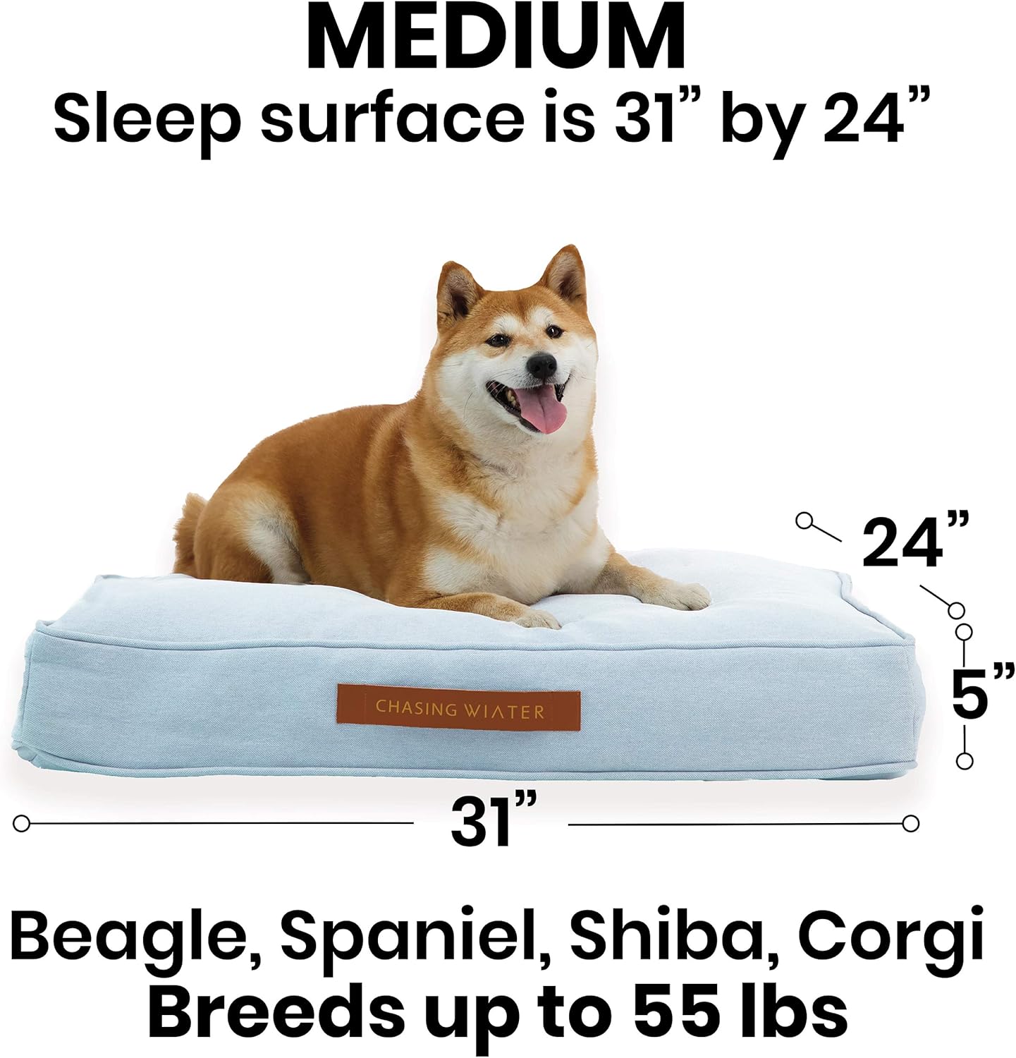 Chasing Winter Premium Memory Foam Dog Bed for Medium Breeds, Blue | Pain Relief Orthopedic 31" x 24" x 5" Pet Bed w/Heavy-Duty, Washable Removable Cover - for Breeds up to 55 Lbs. : Pet Supplies