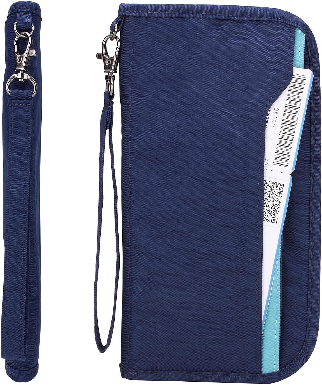  | Zoppen RFID Travel Passport Wallet & Documents Organizer Zipper Case with Removable Wristlet Strap, Royal Blue | Passport Wallets