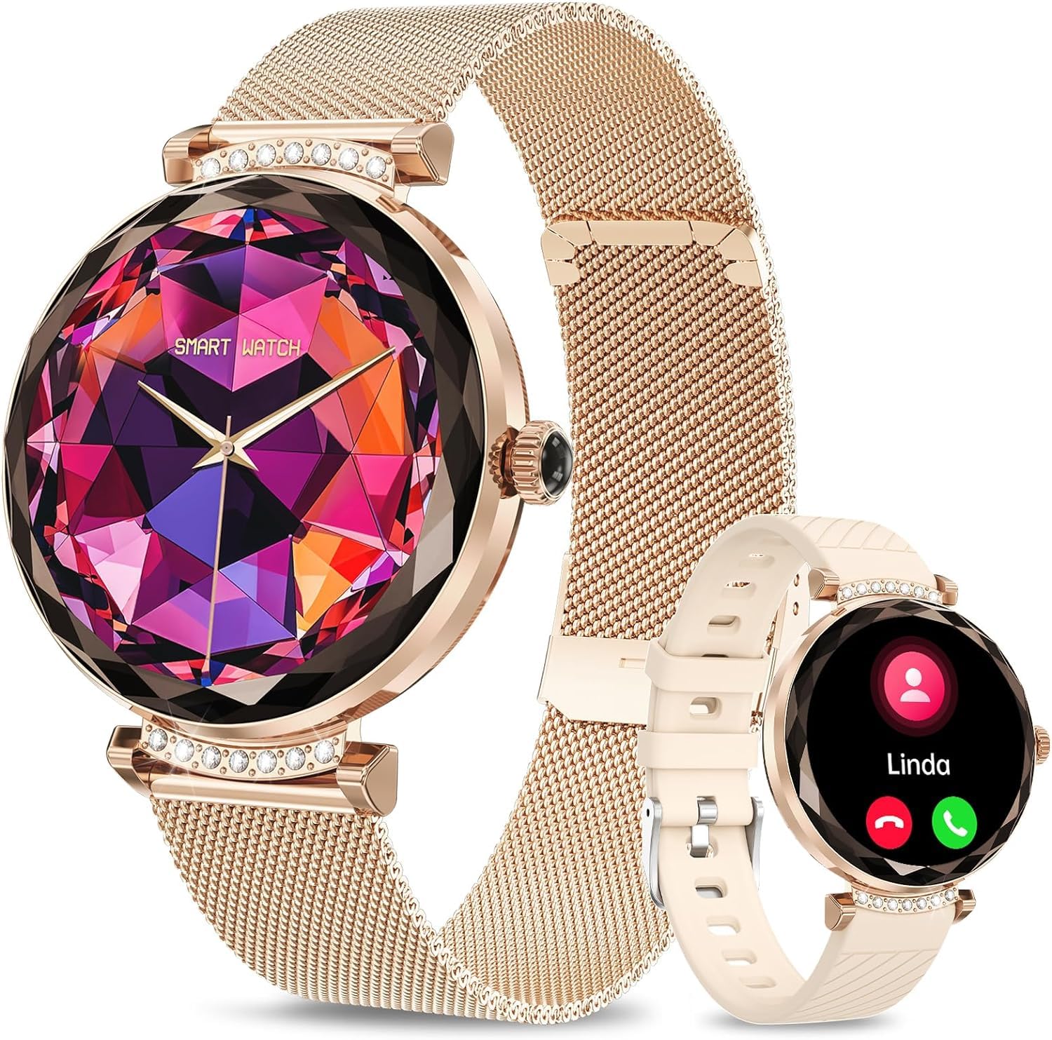 niolina Smart Watch for Women Answer/Make Call, 1.19" AMOLED Smartwatch with Bluetooth for Android IOS Phones, IP68 Waterproof Fitness Tracker with Sleep Monitor SpO2 Heat Rate, Rose Gold