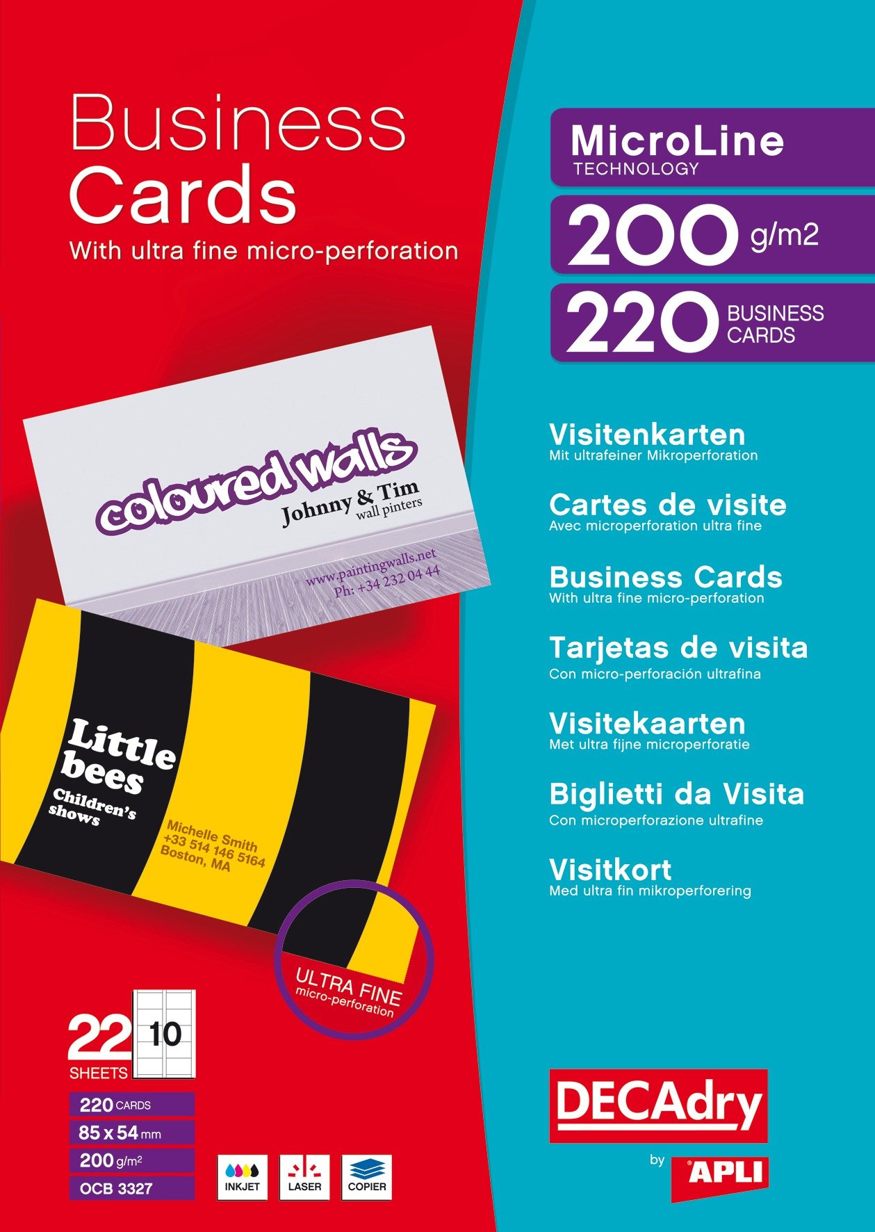 Decadry 200gsm Business Cards 220 Cards (85x54mm) White OCB-3327