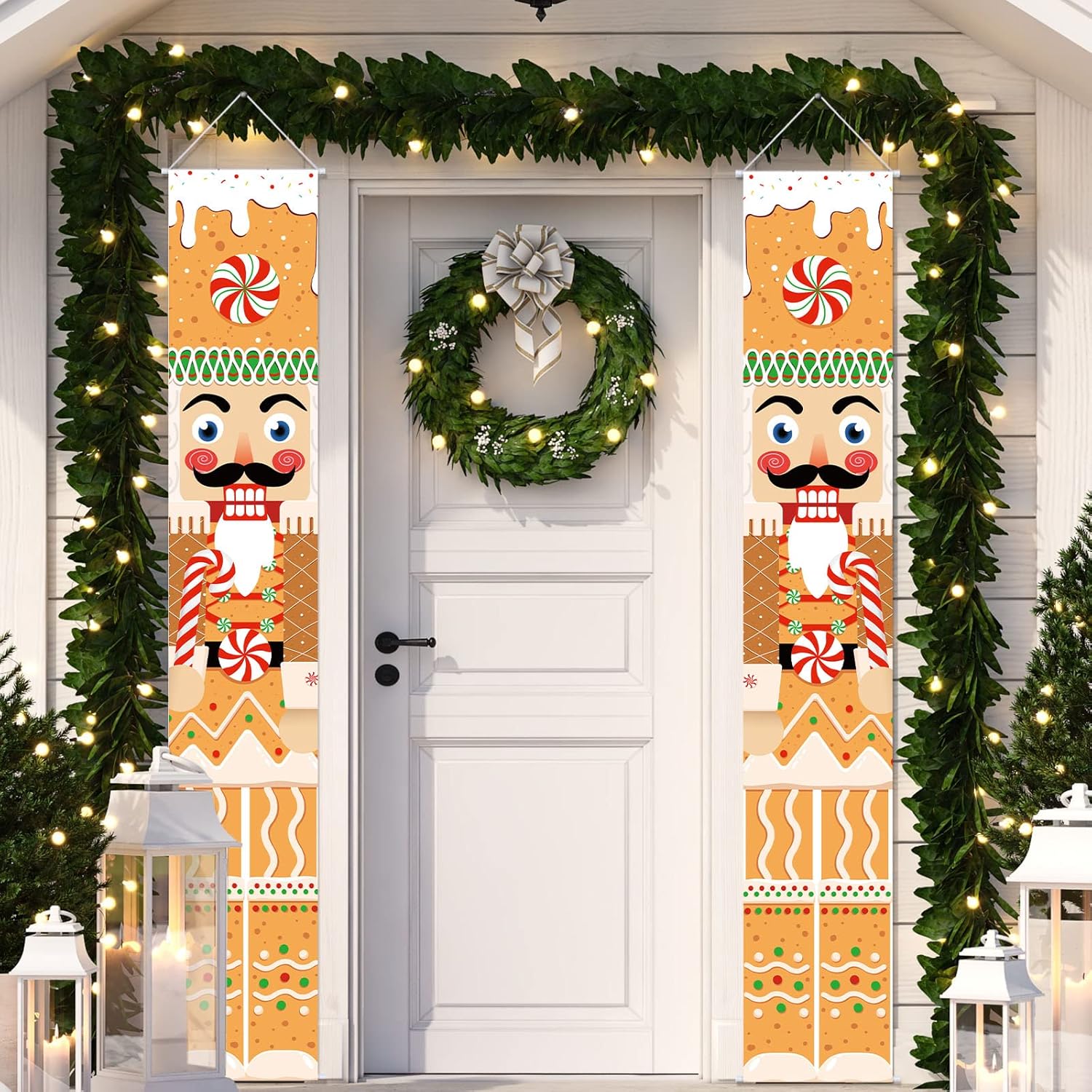 Nutcrackers - Tatuo Christmas Nutcracker Door Banners Nutcracker Soldier Porch Signs Xmas Holiday Soldier Model Nutcracker Door Decorations for Yard Indoor Outdoor Wall Party Supplies Decor (Gingerbread)