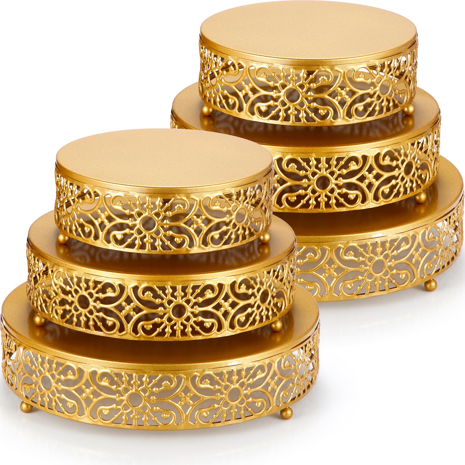 Photo 1 of Lallisa 6 Pcs Cake Stand Set 12 Inch/10 Inch/8 Inch Round Metal Cake Stand Dessert Cake Stands for Halloween Party Cupcake Cake Holder Candy Display Plate for Wedding Birthday Baby Shower (Gold)