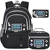 ACESAK Boys Backpack - 3PCS Cool Luminous Backpack for Boys School Backpacks for Kids Kindergarten Elementary Preschool Middle School Bags with Lunch Box Pencil Case Set (Black Game Screen)