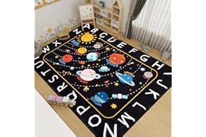 AKASISRUG Outer Space Kids Rug,59"X39.4" ABC Alphabet Educational Kids Rugs for Playroom,Non Slip Solar System Galaxy Planets Playroom Rug,Washable Kids Area Rug Carpet for Classroom Bedroom Kids Room Decor