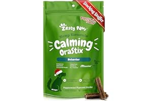 Zesty Paws OraStix for Dogs - Calming Dental Sticks for Stress with Hemp Melatonin Chamomile Dog Healthy Teeth and Gums Calm Composure for Fireworks and Thunderstorms - 12oz