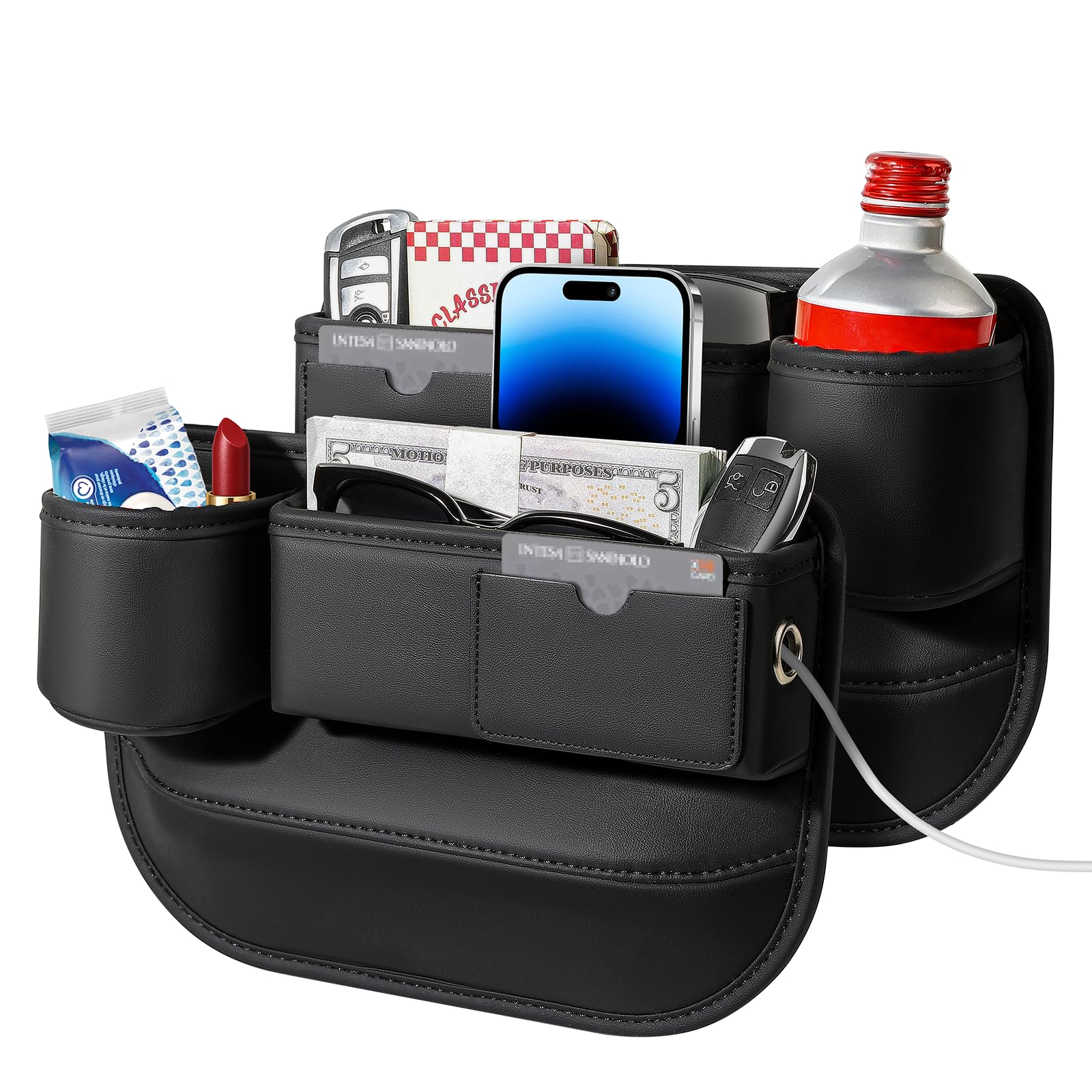 Photo 1 of 2 PACK Universal Car Seat Gap Filler Organizer with Small Cup Holder, Leather Center Console Organizer with Card Slot for Car Suv Truck, Prevent Phone or Key Falling, Black