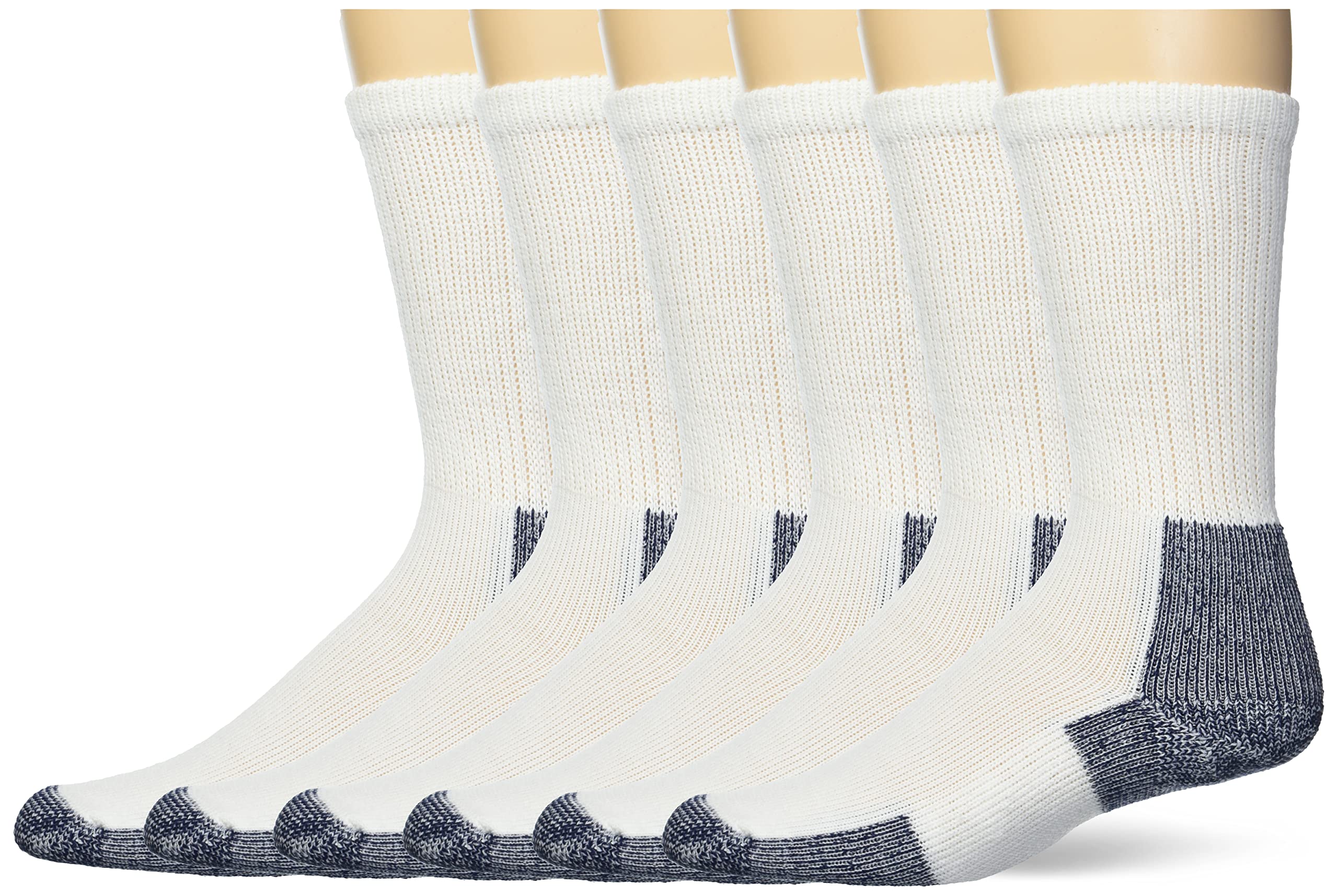 Thorlos Men's Xj Max Cushion Crew Running Socks, White/Navy (6 Pairs), X-Large (Pack of 6)