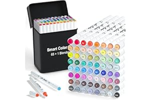 SMART COLOR ART ChicRosa Art Markers, 65 Coloring Markers and 1 Blender, 66 Pack Alcohol Based Dual Tip Permanent Markers Highlighters with Case, Excellent for Adults Kids Coloring Marking Drawing Sketching (Black)