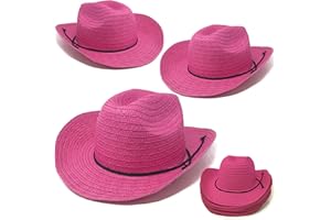 Podzly 12 Pieces 24" Straw Cowboy Hats - Western Style for Men & Women - Country Accessories for Cowgirl, Concerts, Birthdays, Events & More - Pink