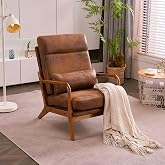 Karl home Accent Chair High Back Mid-Century Modern, Brown | Bronzing Cloth Upholstered, Walnut Color Solid Rubber Wood Frame