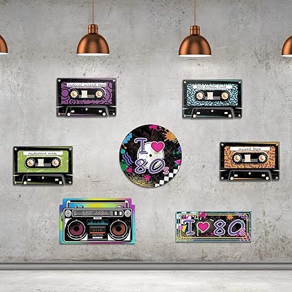 80 S Party Supplies 24 Pieces Cassette Tape Cutouts With 7