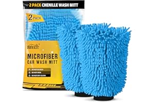 HOMEXCEL Car Wash Mitt, 2PK Chenille Microfiber Wash Mitt, Scratch-Free & Lint-Free, Rich Foam, Highly Absorbent, Double Side