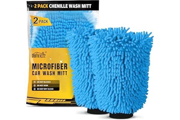 HOMEXCEL Car Wash Mitt, 2PK Chenille Microfiber Wash Mitt, Scratch-Free & Lint-Free, Rich Foam, Highly Absorbent, Double Side