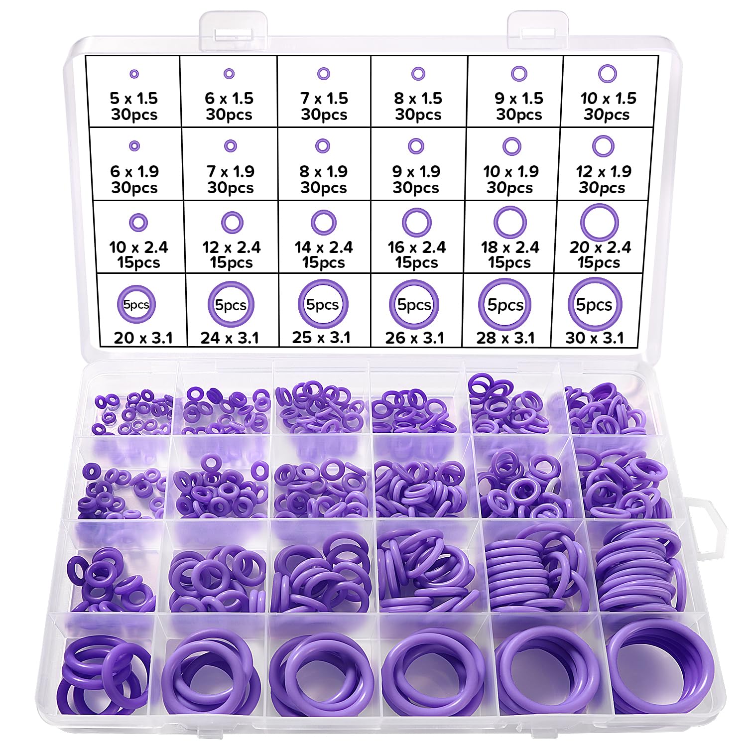Lyeteung 480 PCS 24 Sizes O-Ring & Gasket Kit, Silicone O-Ring Assortment, Seal & Repair, Purple