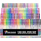 120 Gel Pens by Color Technik INDIVIDUALLY UNIQUE Best Colors On AMAZON, Glitter, Metallic, Neon Glitter, Special, Neon, Swirl Milky & Classics. Now With More Ink! Enhance Your Adult Coloring Book Now