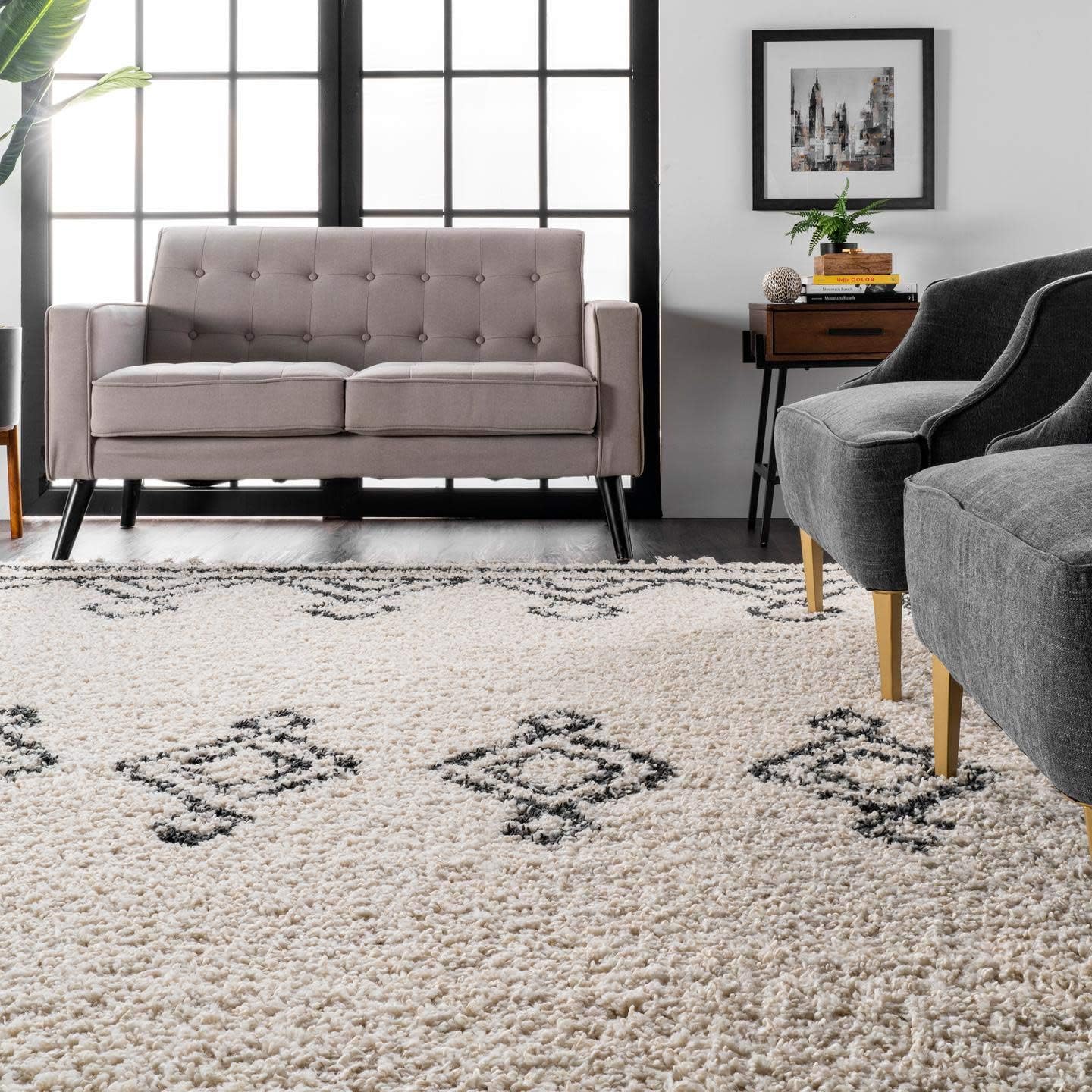 nuLOOM Mackie Moroccan Diamond Shag Rug, 6' 7" x 9', Off White, Off-white, 201 x 274 cm (Rectangular) - Image 4