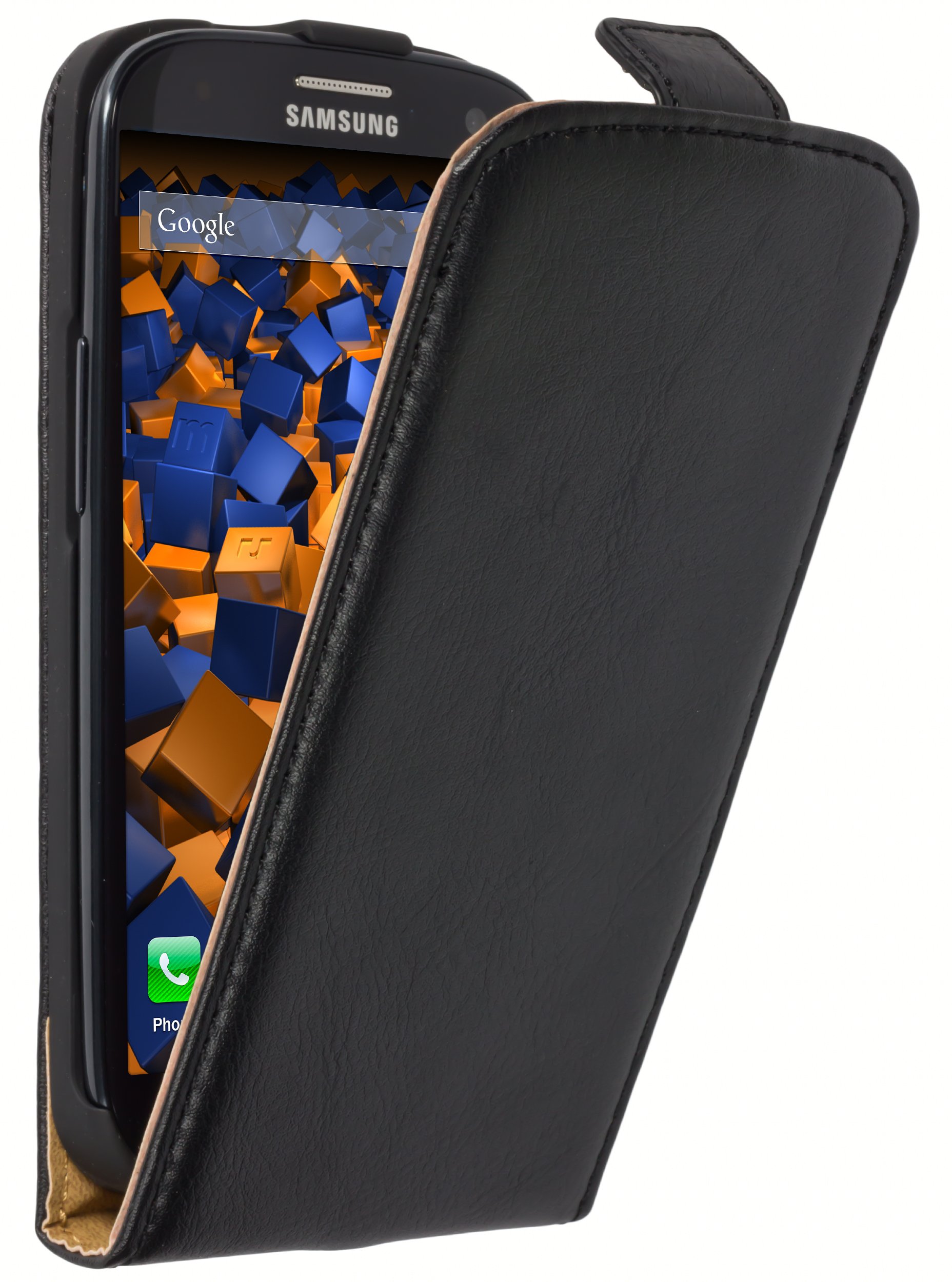 mumbi Genuine Leather Flip Case Compatible with Samsung Galaxy S3 / S3 Neo Black