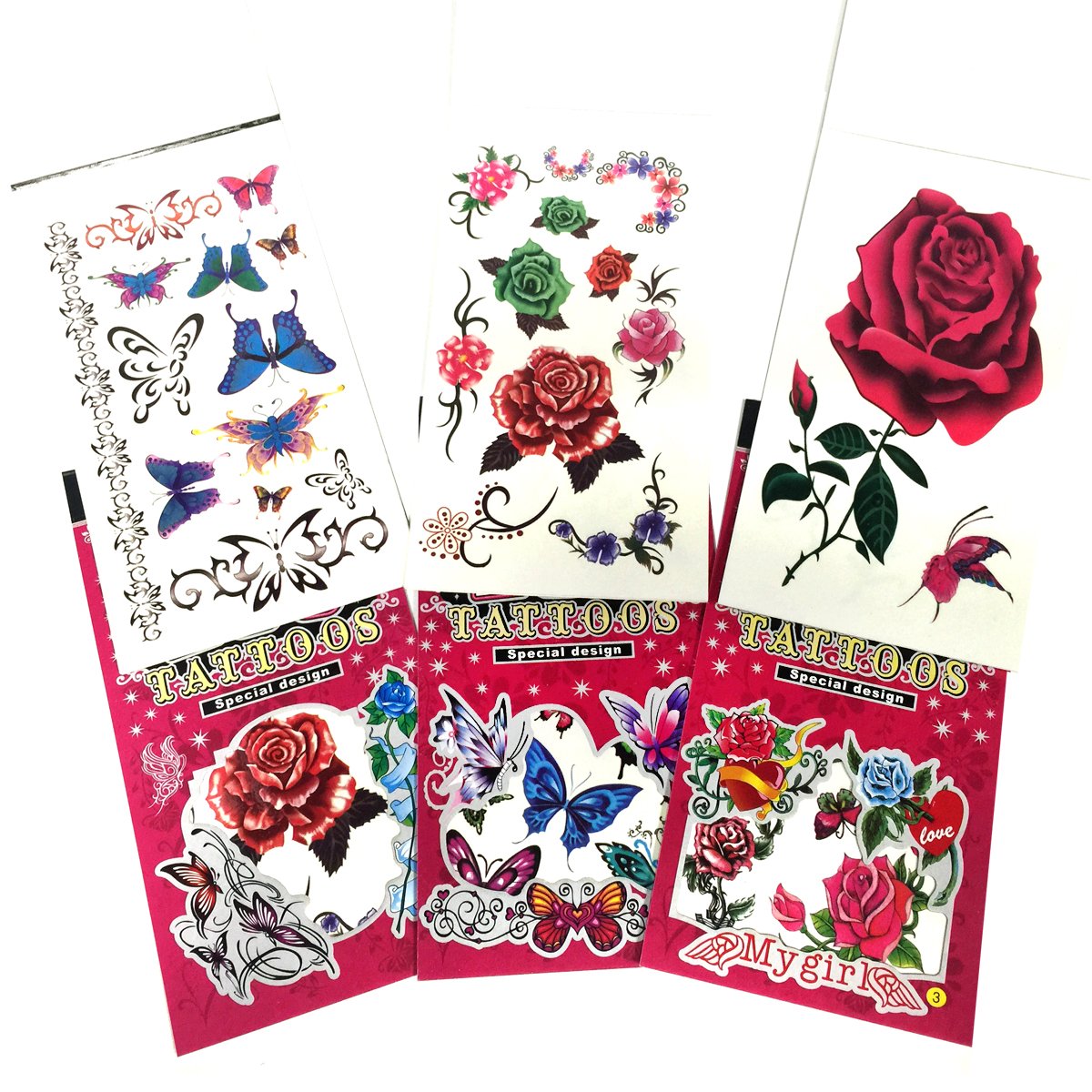 6 Packs Beautiful Temporary Tattoo Book, Temporary Tattoo Book, Butterfly Flower Cartoon Tattoos for Girls