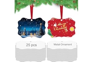 LIZOIDZSM 25 pcs Metal Christmas Ornaments,DIY Handmade Crafts Double Sided Sublimation Ornaments,3.9″ × 2.7″ Sublimation Christmas Ornament Blanks for Christmas Tree Decor Blank Ornaments
