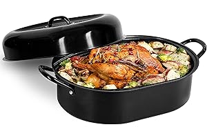 GRANITESTONE Granite Stone Oval Roaster Pan, Small 16” Ultra Nonstick Roasting Pan with Lid, Grooved Bottom for Basting, Broiler Pan for Oven, Dishwasher Safe, Up to 7lb Poultry/Roast, Serves 1-5, PFOA Free