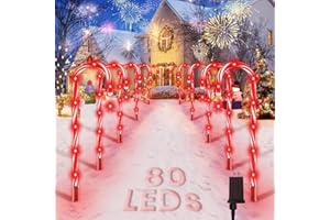AOSEA Christmas Candy Cane Lights, Upgraded 80 Red LEDs Christmas Decorations Outdoor&Indoor, 10 Pack Waterproof Christmas Lights with 8 Lighting Modes for Pathway, Yard, Walkway, Lawn, Garden Decor