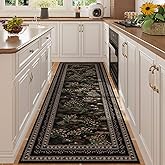 Rugcomf Runner Rug Impressionist-Style Vintage Kitchen Rugs Non Slip Washable Soft Carpet Runner for Kitchen Laundry Bedroom Bathroom, Black