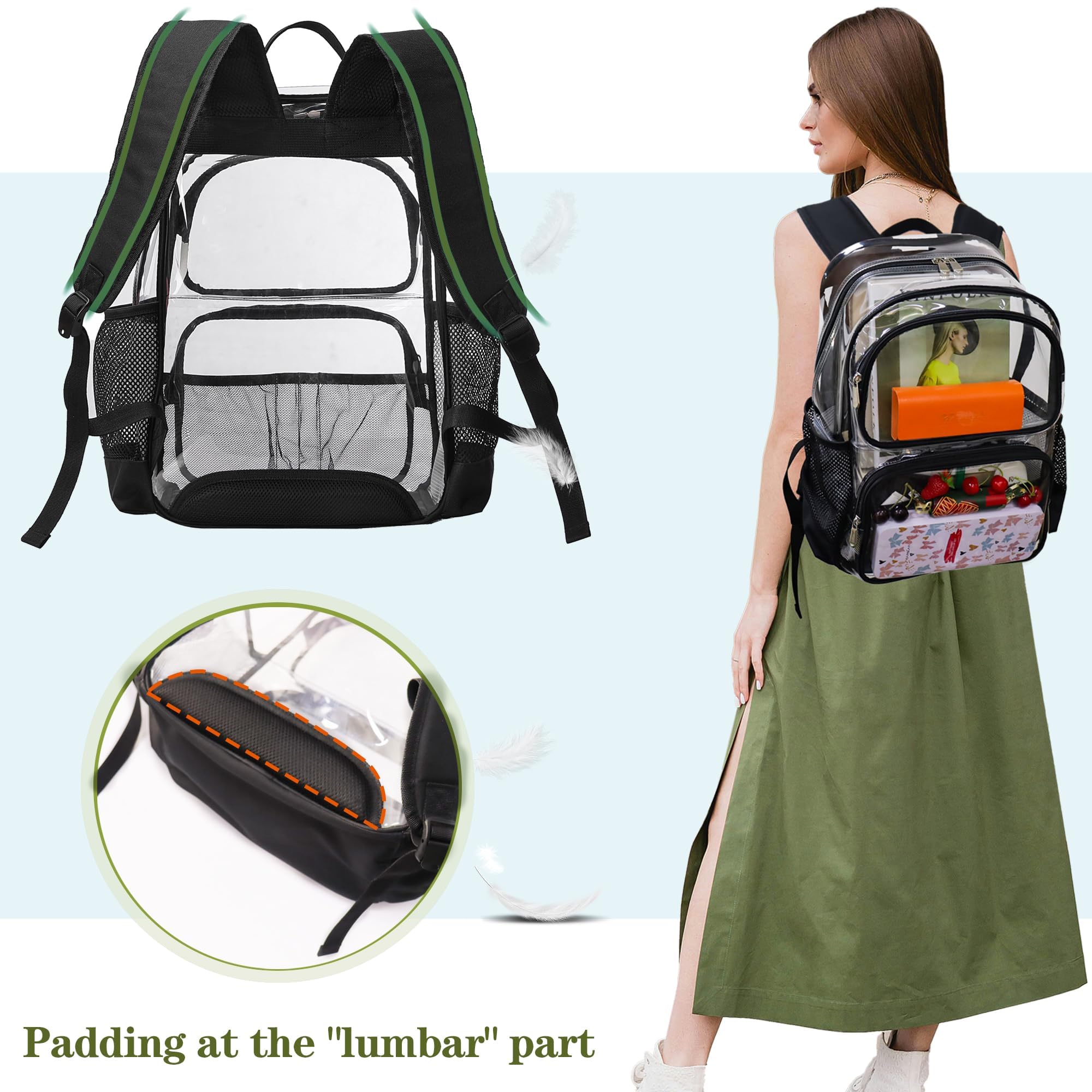 GiMiUiTo Clear Backpack Heavy Duty,17'' Transparent Bag See Through Backpack for College Work Travel Security,Black