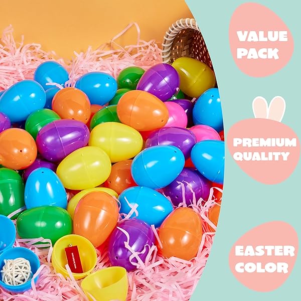 JOYIN 300 PCS 2.3″ EASTER EGGS, EMPTY PLASTIC EGGS FILLABLE COLORFUL BRIGHT EGGSHELL BULKS FOR EASTER HUNT, FILLING TREATS, PARTY FAVOR, BASKET STUFFERS, CLASSROOM PRIZE SUPPLIES