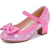 LAURMOSA Princess Shoes High Heel Toddler Girls Dress Shoes Cute Bowknot Sparkle Mary Jane Flower Girls Wedding Birthday Party Prom for Little Big Kids
