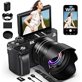 8K Digital Camera, 88MP WiFi Cameras for Photography, 3" 180&deg; Flip Screen | Vlogging Camera for YouTube, 18X Zoom UHD Autofocus Video Camara with Lens Hood, 64GB Micro SD Card for Teens &amp; Beginners