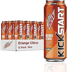 Mountain Dew Kickstart, Naranja cítrica, 92 mg de cafeína, vitaminas B y C, 80 calorías, 5% de jugo, 16 onzas líquidas (paque