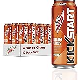 Mountain Dew Kickstart, Orange Citrus, 92mg Caffeine, Vitamins B &amp; C, 80 Calories, 5% Juice, 16 Fl Oz (Pack of 12)