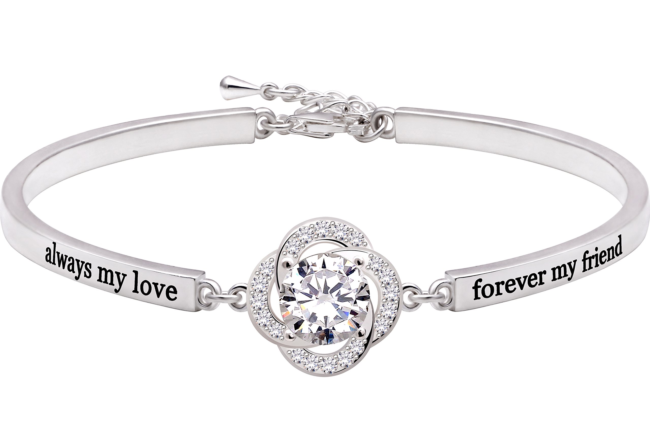 ALOV Jewelry Sterling Silver "always my love forever my friend" Cubic Zirconia Bracelet