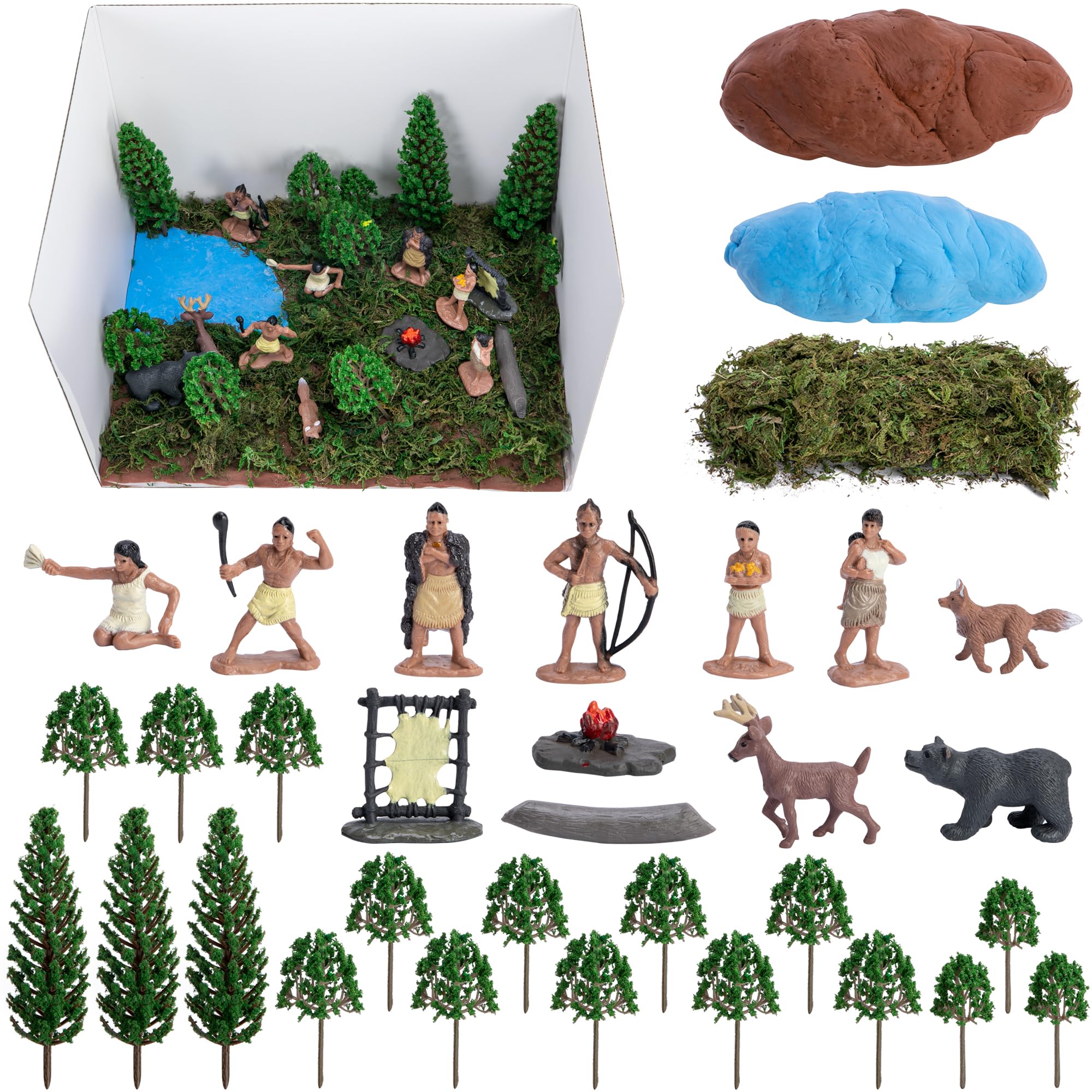 Photo 1 of 33 Pcs Native American Figurines Diorama Box Kit, Indian Figures Toys Model Diorama Project Set, American Indians Action Figurines Dioramas Supplies for DIY Crafts Historical Education School Project