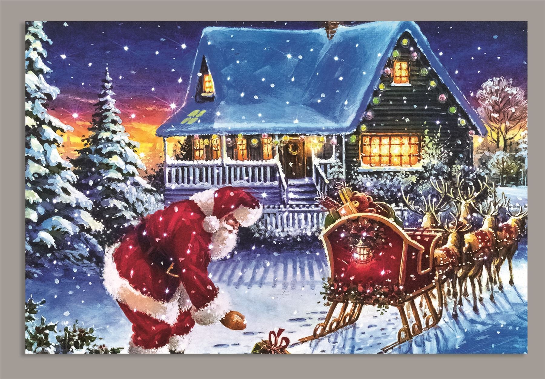Premier LIGHT UP 60 x 40cm Touch Activated Fibre Optic CHRISTMAS Santa Scene CANVAS Decoration