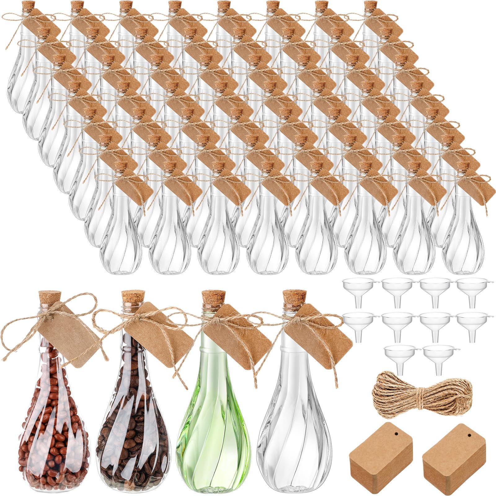 Photo 1 of Lounsweer 60 Pack 5 oz Plastic Potion Bottles with Cork Stopper Caps Clear Sand Art Bottles with Twine and Tags Souvenir Jars Bulk Wish Candy Jar for Craft Wedding Party Supplies