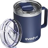 avodvo 12oz Insulated Coffee Mug with 2 Lids &amp; Handle, Stainless Steel Cup | Keeps Drinks Hot &amp; Cold, Double Wall Vacuum Insulated Travel Tumbler for Home, Office &amp; Outdoor, Navy Blue