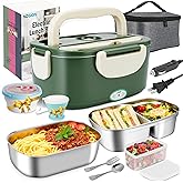 AOSION Electric Heated Lunch Box for Adults, 4 IN 1 Heating Lunch Box with 2 Pack 1.5L Container, 80W Lonchera Eléctrica Portátil, Food Warmer for Car/Truck/Office,Gift for Family (GREEN)