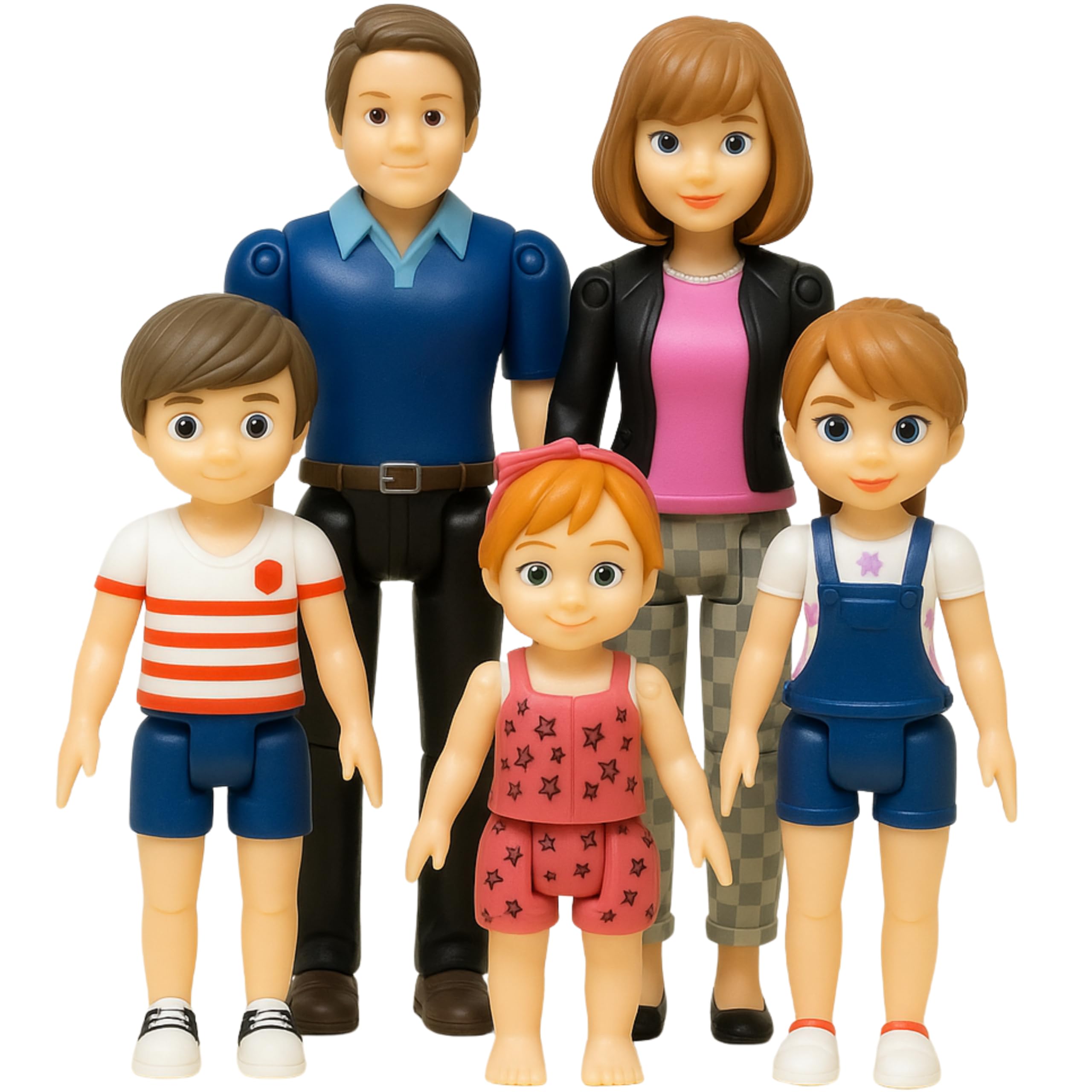 Family Dollhouse People - Bendable Doll House People Figures - 5 Poseable Action Figures Incl. Mom, Dad, Sister, Brother, & Toddler - Small Dolls for Doll-house Designed to Fit Standard Dollhouses