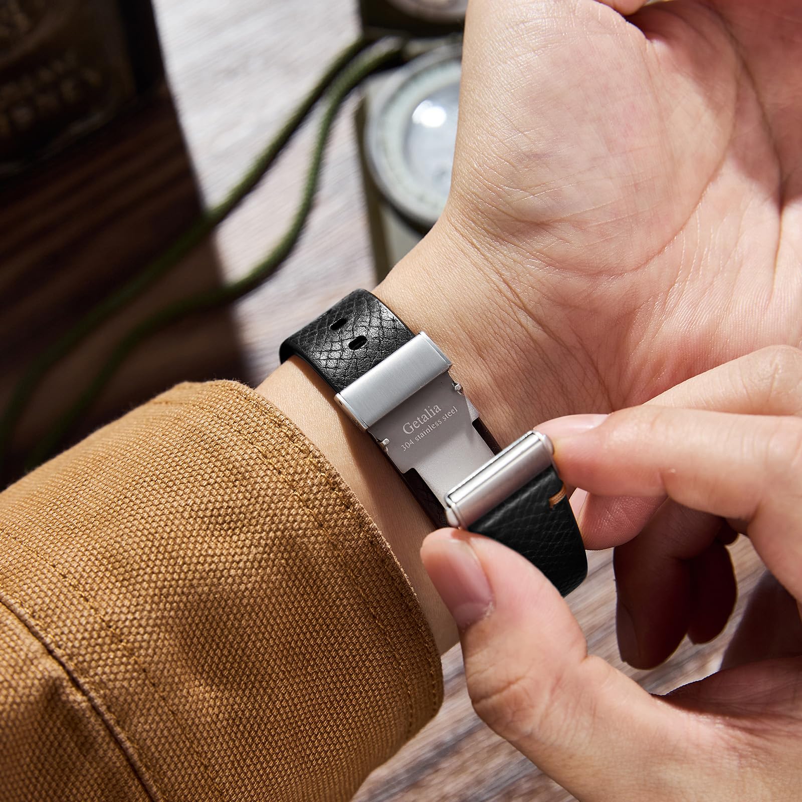 Getalia Italian Leather Watch Band | Tuscany Vegetable-Tanned Full Grain Calfskin Palm Grain Strap, Quick Release Watch Band with Folding Clasp, 18mm 19mm 20mm 21mm 22mm, Soft Strap for Men Women