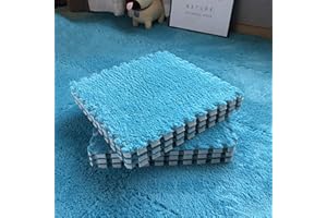 Smabee Interlocking Carpet Shaggy Soft EVA Foam Mats Fluffy Area Rugs Protective Floor Tiles Exercise Play Mat for Children Kids Room Home Parlor Bedroom (12 pcs, Blue)
