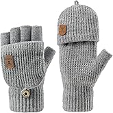 Geoxury Winter Fingerless Gloves, Warm Knitted Mittens Glove Convertible Half Finger Gloves for Women Men Cold Weather
