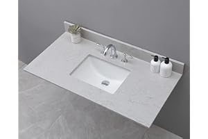 Montary 43 Inch Bathroom Vanity Top Calacatta Gray Engineered Marble Stone 3 Pre-Drilled Hole Vanity Top with Undermount Ceramic Sink and Backsplash (Not included Faucet)